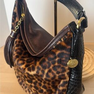 Brahmin Leopard Print and Brown Leather Hobo Bag